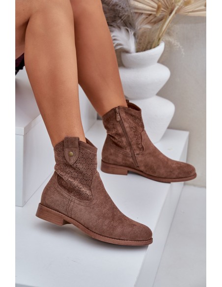 Boots With Delicate Openwork Pattern Brown S.Barski HY51-063