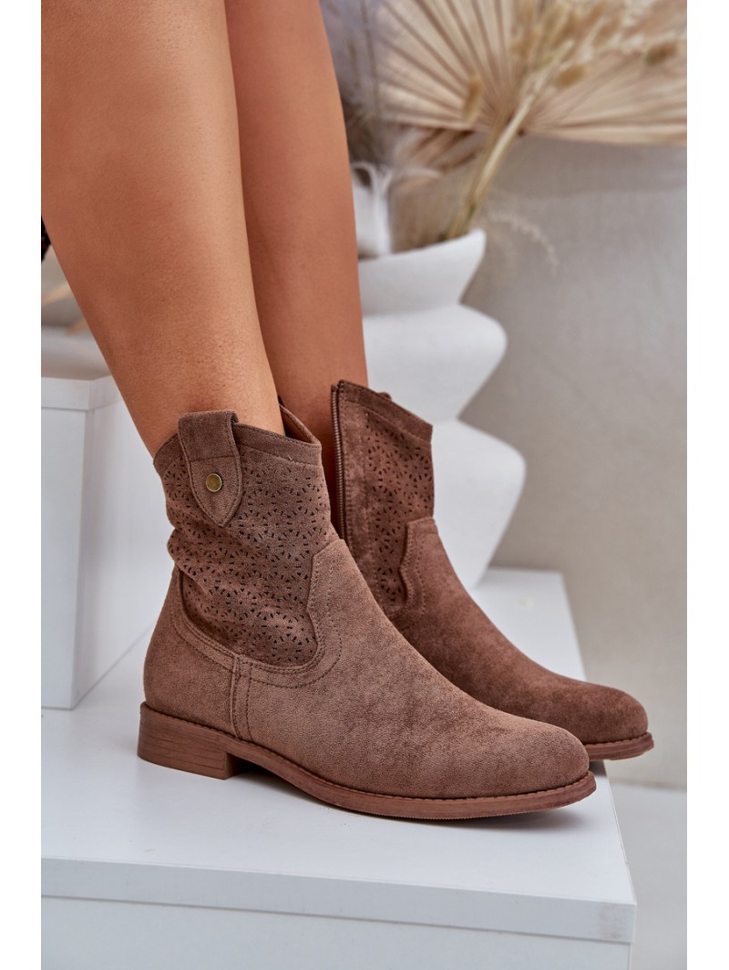 Boots With Delicate Openwork Pattern Brown S.Barski HY51-063