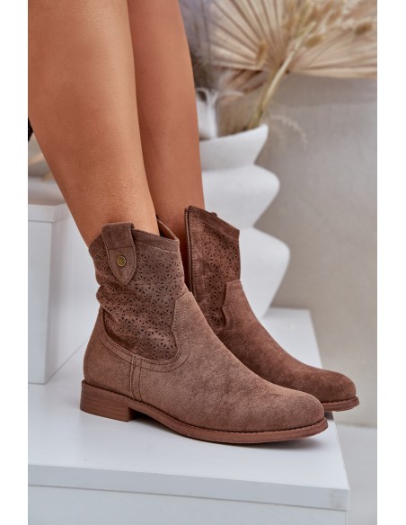 Boots With Delicate Openwork Pattern Brown S.Barski HY51-063