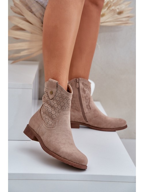Cutout Ankle Boots On Flat Heel S.Barski HY51-063 Beige
