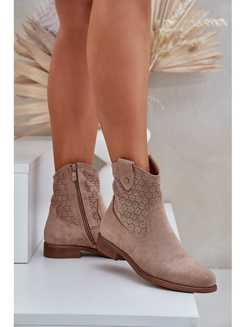 Cutout Ankle Boots On Flat Heel S.Barski HY51-063 Beige