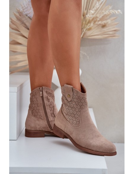Cutout Ankle Boots On Flat Heel S.Barski HY51-063 Beige