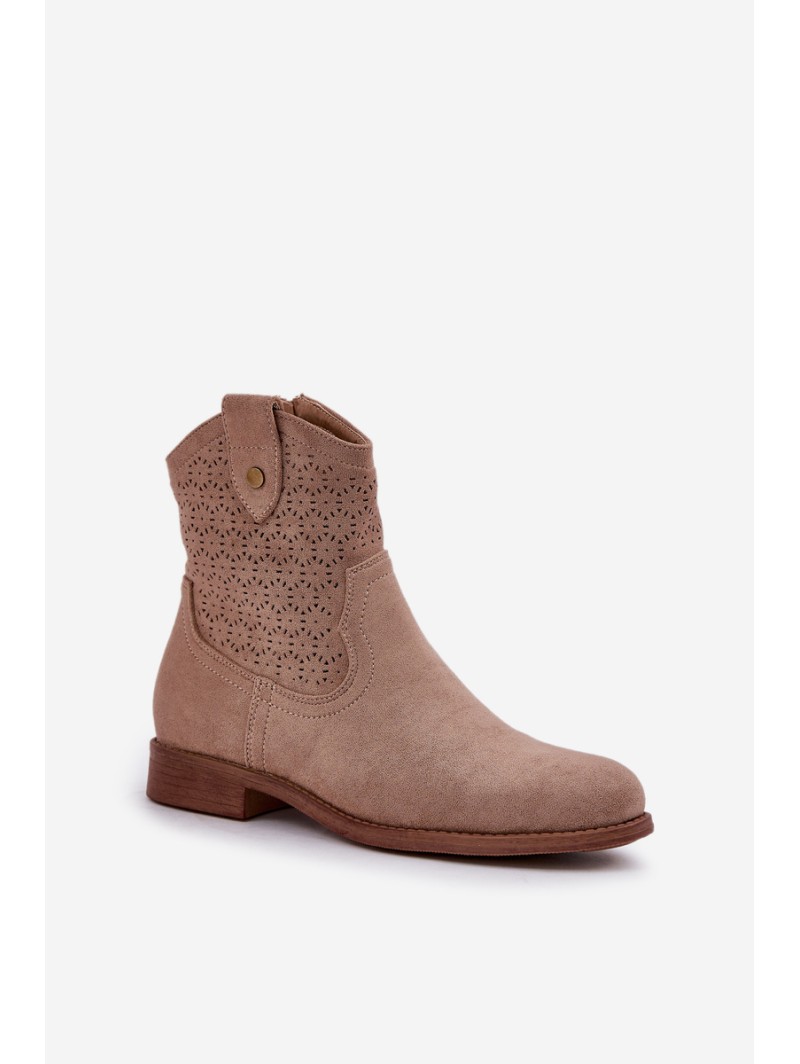 Cutout Ankle Boots On Flat Heel S.Barski HY51-063 Beige