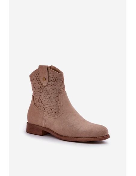 Cutout Ankle Boots On Flat Heel S.Barski HY51-063 Beige
