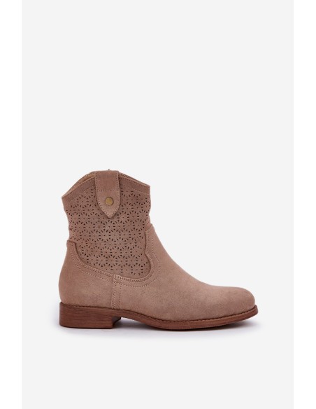 Cutout Ankle Boots On Flat Heel S.Barski HY51-063 Beige