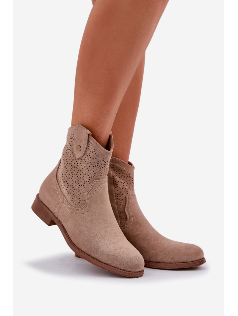 Cutout Ankle Boots On Flat Heel S.Barski HY51-063 Beige