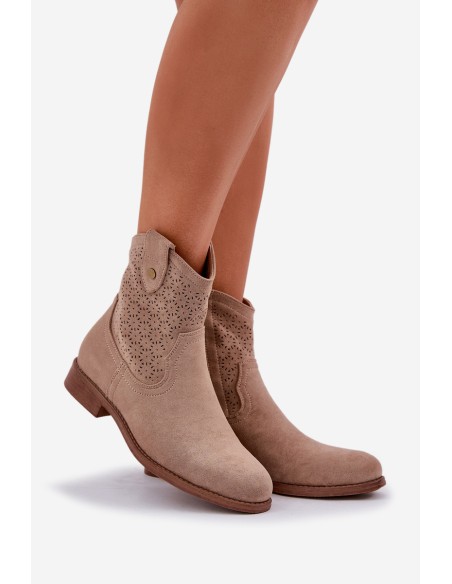 Cutout Ankle Boots On Flat Heel S.Barski HY51-063 Beige