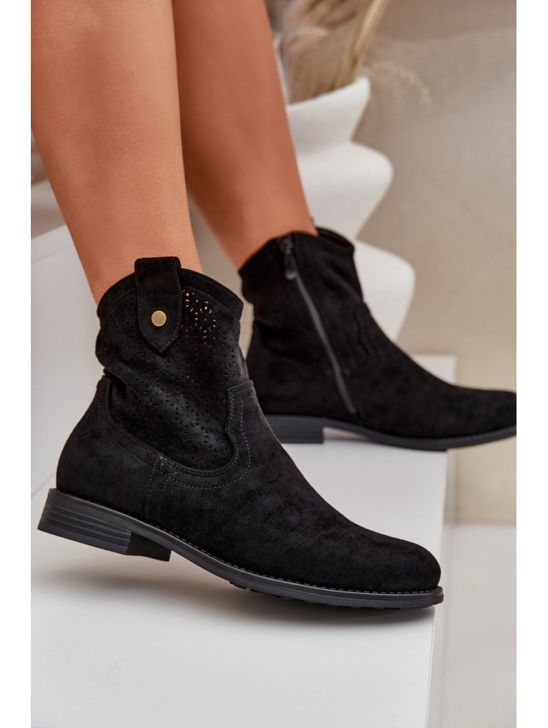Perforated Ankle Boots On A Flat Heel S.Barski HY51-063 Black