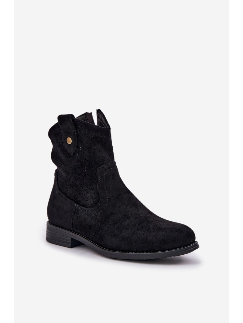 Perforated Ankle Boots On A Flat Heel S.Barski HY51-063 Black