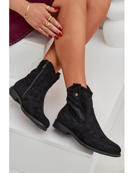 Perforated Ankle Boots On A Flat Heel S.Barski HY51-063 Black
