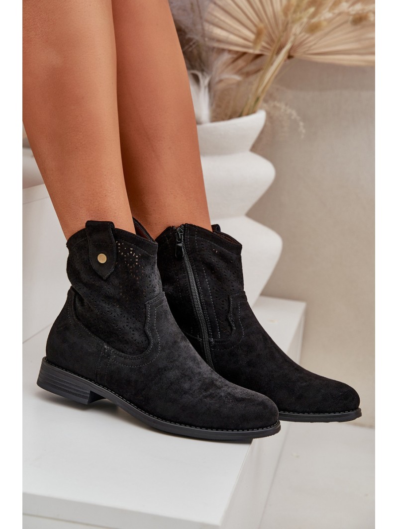 Perforated Ankle Boots On A Flat Heel S.Barski HY51-063 Black