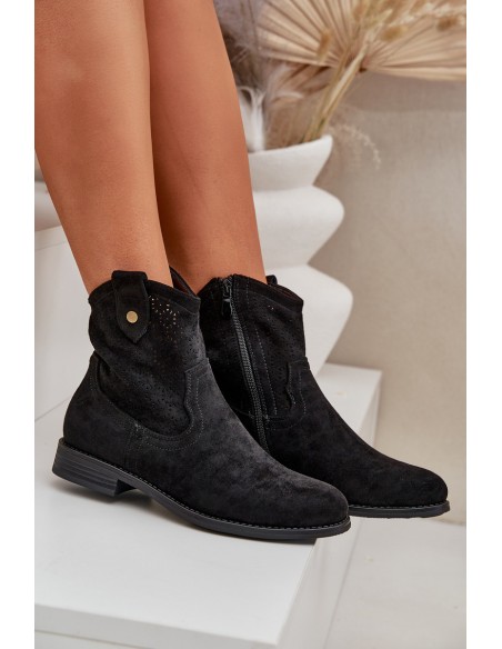Perforated Ankle Boots On A Flat Heel S.Barski HY51-063 Black