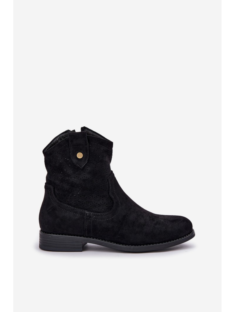 Perforated Ankle Boots On A Flat Heel S.Barski HY51-063 Black