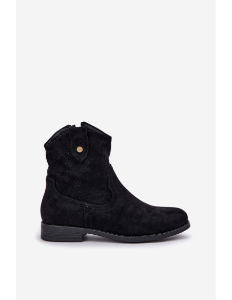 Perforated Ankle Boots On A Flat Heel S.Barski HY51-063 Black