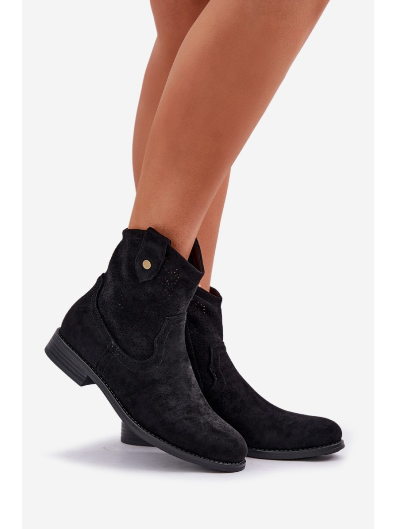 Perforated Ankle Boots On A Flat Heel S.Barski HY51-063 Black