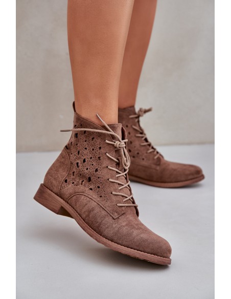 Laced Boots With Openwork Pattern S.Barski HY51-136 Brown