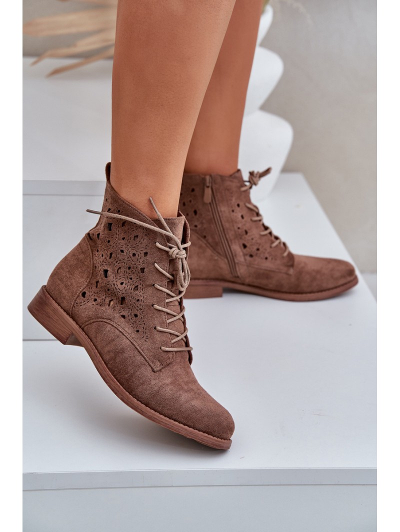 Laced Boots With Openwork Pattern S.Barski HY51-136 Brown
