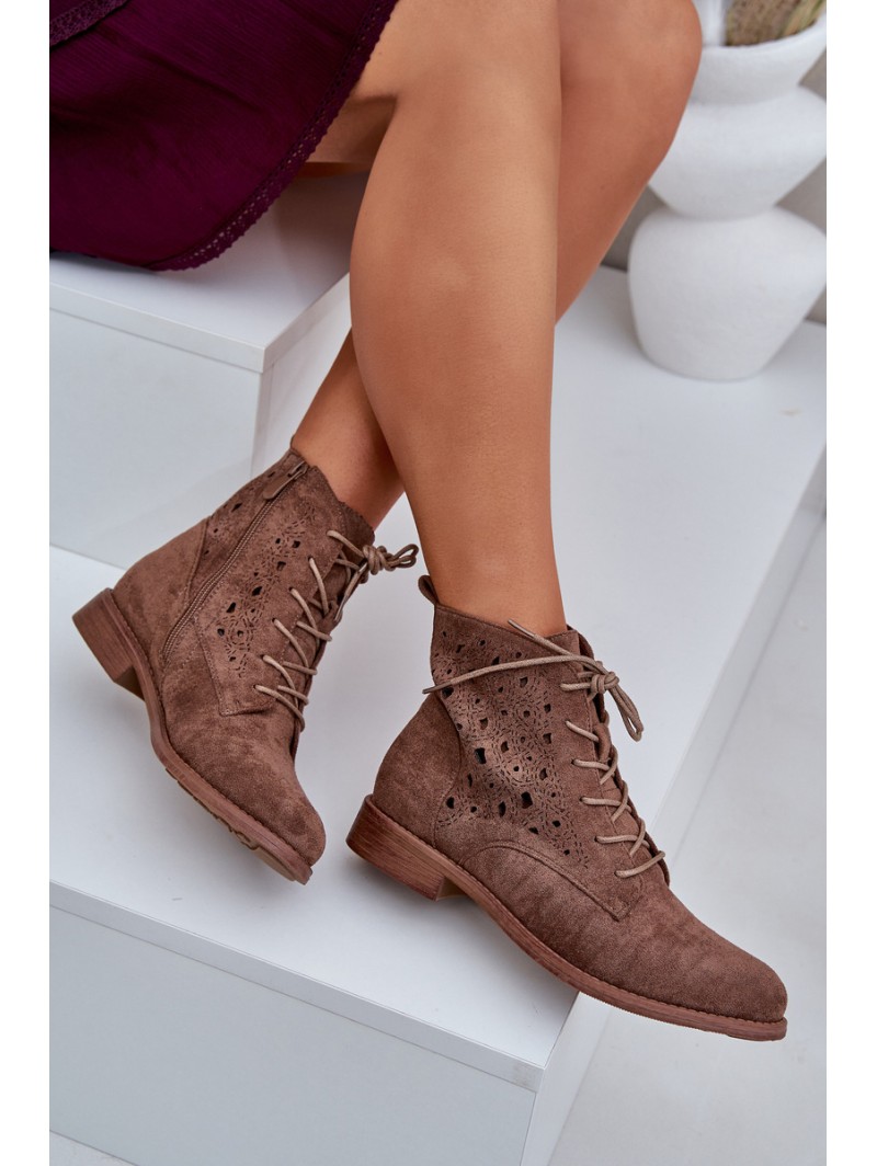 Laced Boots With Openwork Pattern S.Barski HY51-136 Brown