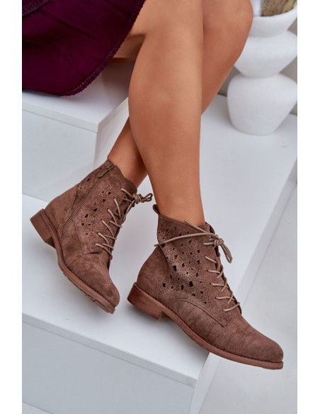 Laced Boots With Openwork Pattern S.Barski HY51-136 Brown