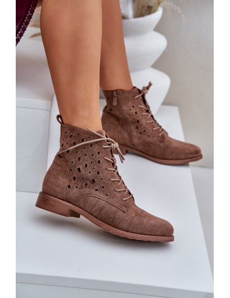 Laced Boots With Openwork Pattern S.Barski HY51-136 Brown