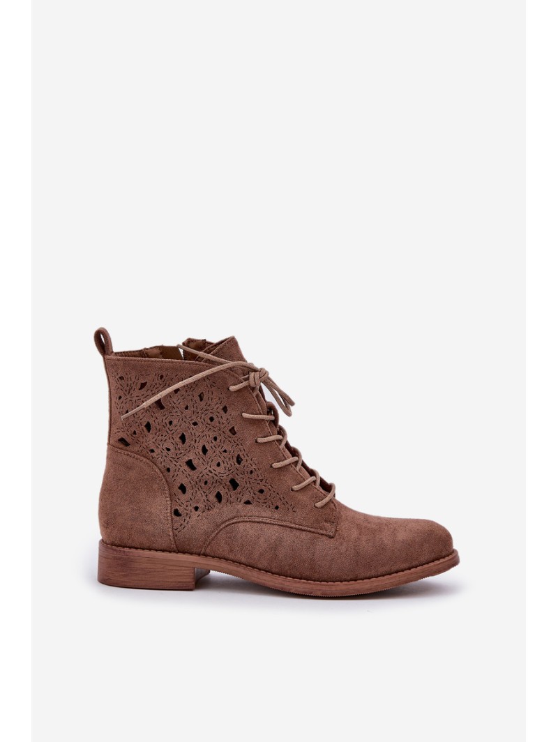 Laced Boots With Openwork Pattern S.Barski HY51-136 Brown