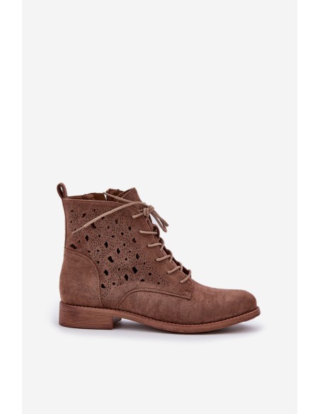 Laced Boots With Openwork Pattern S.Barski HY51-136 Brown