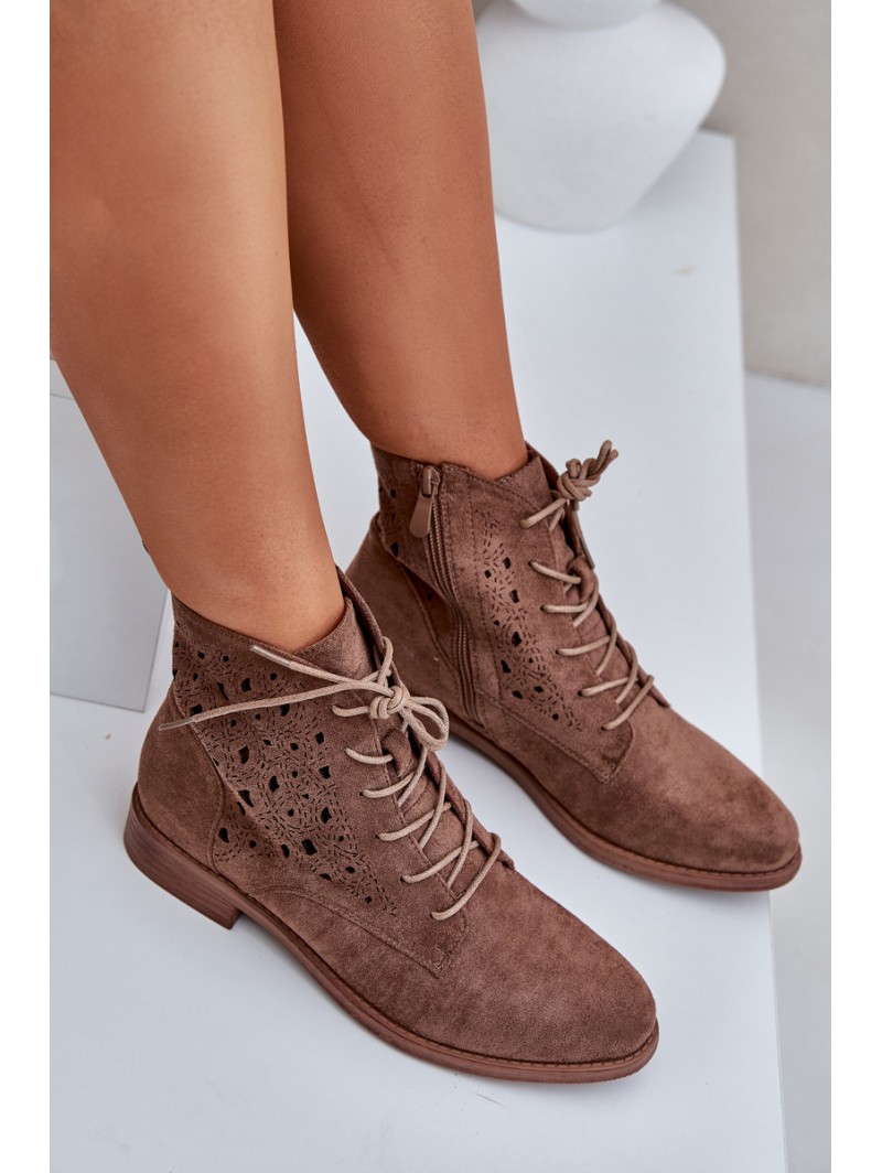 Laced Boots With Openwork Pattern S.Barski HY51-136 Brown