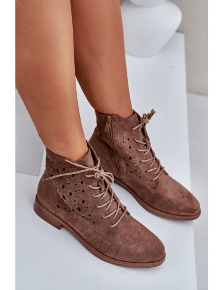 Laced Boots With Openwork Pattern S.Barski HY51-136 Brown