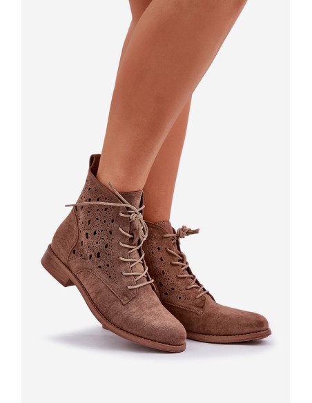 Laced Boots With Openwork Pattern S.Barski HY51-136 Brown