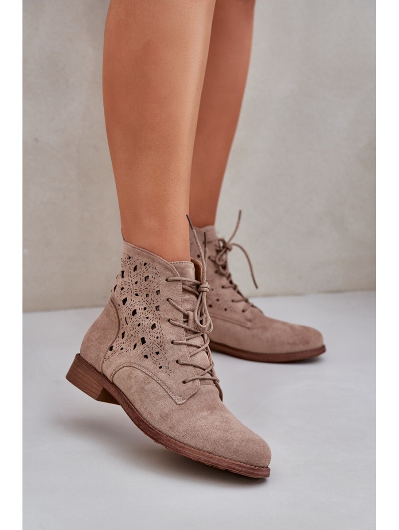 Lace-Up Ankle Boots With A Perforated Pattern S.Barski HY51-136 Beige