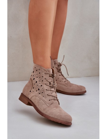 Lace-Up Ankle Boots With A Perforated Pattern S.Barski HY51-136 Beige