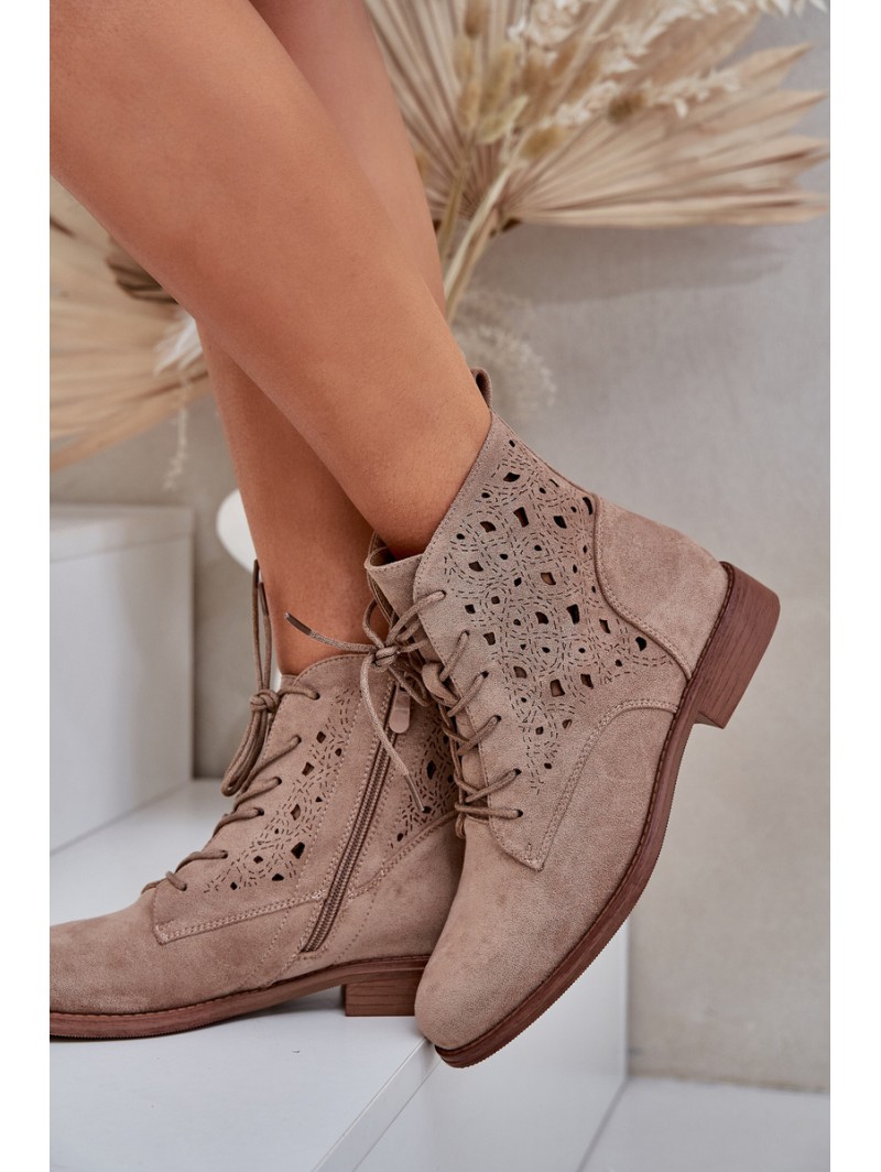 Lace-Up Ankle Boots With A Perforated Pattern S.Barski HY51-136 Beige