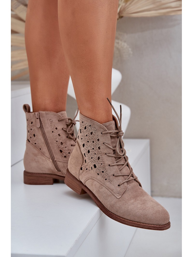 Lace-Up Ankle Boots With A Perforated Pattern S.Barski HY51-136 Beige