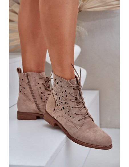 Lace-Up Ankle Boots With A Perforated Pattern S.Barski HY51-136 Beige