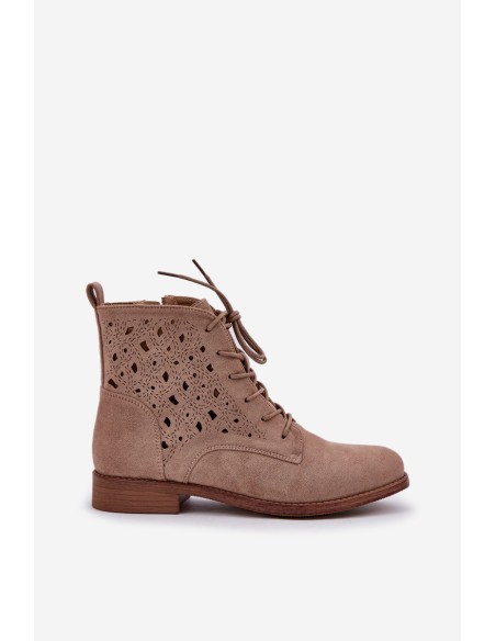 Lace-Up Ankle Boots With A Perforated Pattern S.Barski HY51-136 Beige