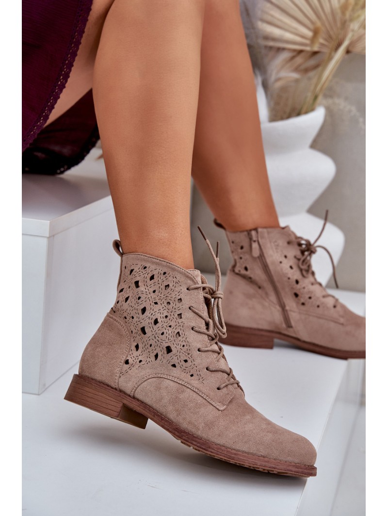 Lace-Up Ankle Boots With A Perforated Pattern S.Barski HY51-136 Beige