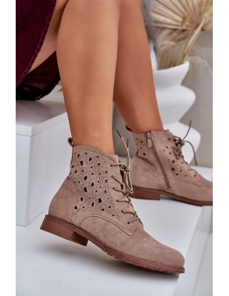 Lace-Up Ankle Boots With A Perforated Pattern S.Barski HY51-136 Beige