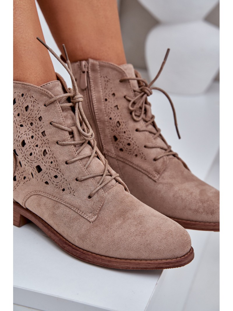 Lace-Up Ankle Boots With A Perforated Pattern S.Barski HY51-136 Beige