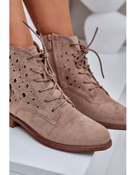 Lace-Up Ankle Boots With A Perforated Pattern S.Barski HY51-136 Beige