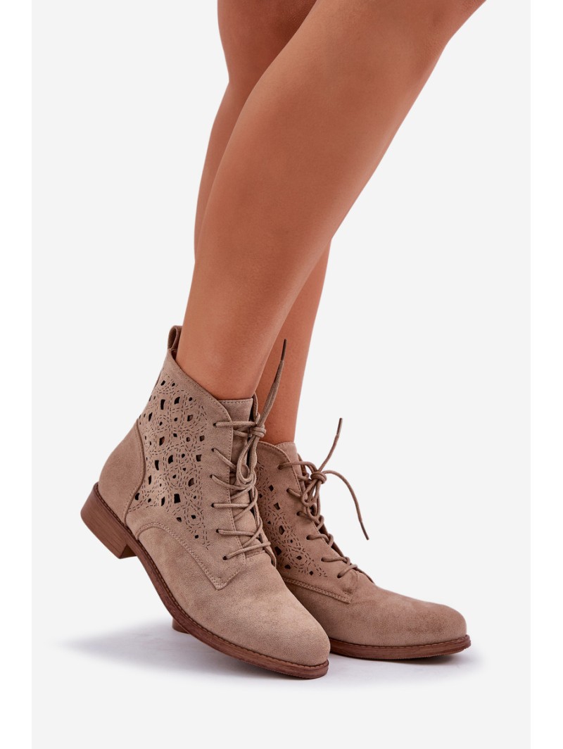 Lace-Up Ankle Boots With A Perforated Pattern S.Barski HY51-136 Beige