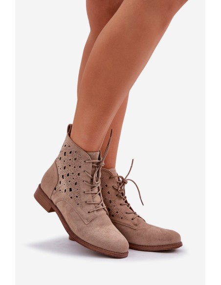 Lace-Up Ankle Boots With A Perforated Pattern S.Barski HY51-136 Beige