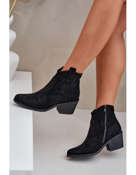 Perforated Cowboy Boots With Zipper Eco Suede S.Barski HY51-061 Black