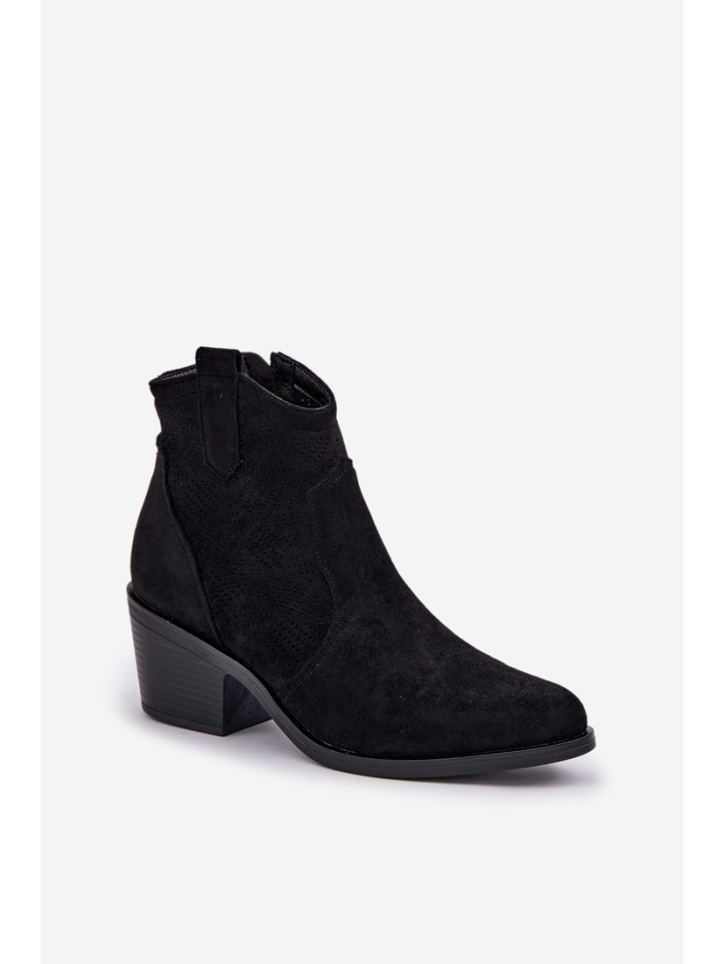 Perforated Cowboy Boots With Zipper Eco Suede S.Barski HY51-061 Black