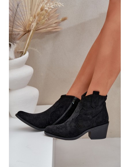 Perforated Cowboy Boots With Zipper Eco Suede S.Barski HY51-061 Black