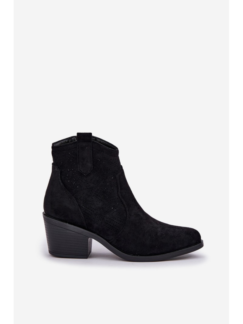 Perforated Cowboy Boots With Zipper Eco Suede S.Barski HY51-061 Black