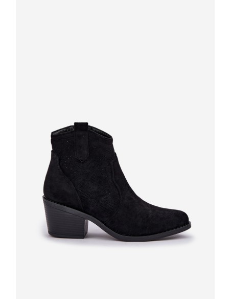 Perforated Cowboy Boots With Zipper Eco Suede S.Barski HY51-061 Black