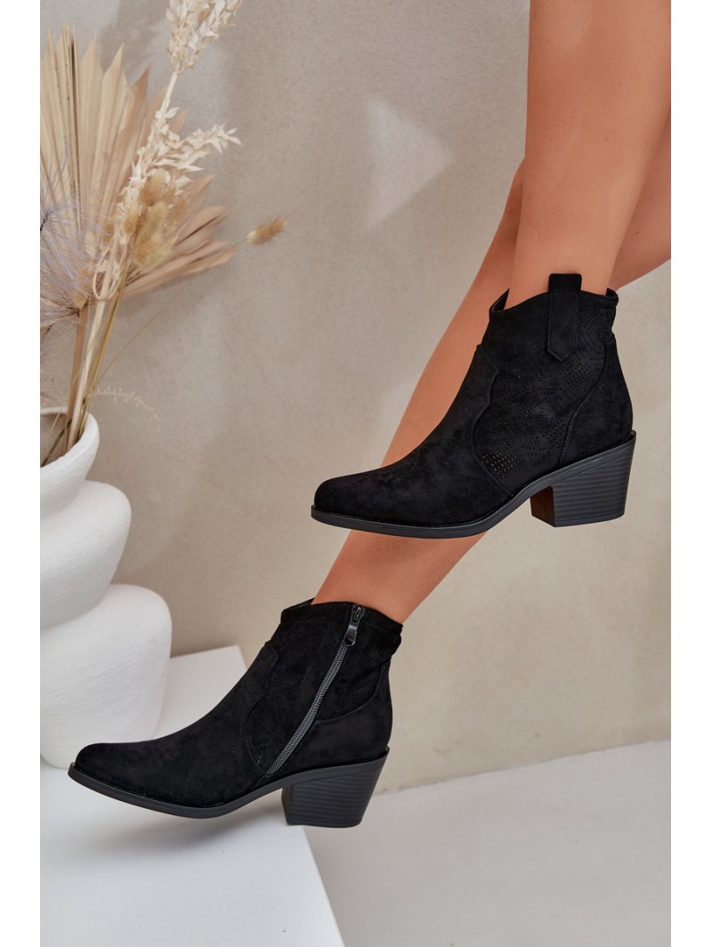 Perforated Cowboy Boots With Zipper Eco Suede S.Barski HY51-061 Black