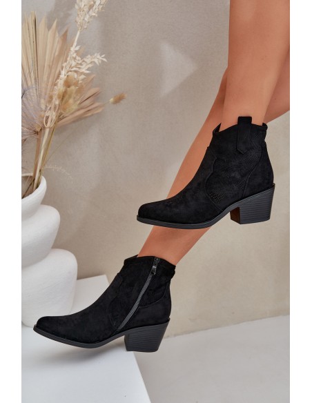 Perforated Cowboy Boots With Zipper Eco Suede S.Barski HY51-061 Black