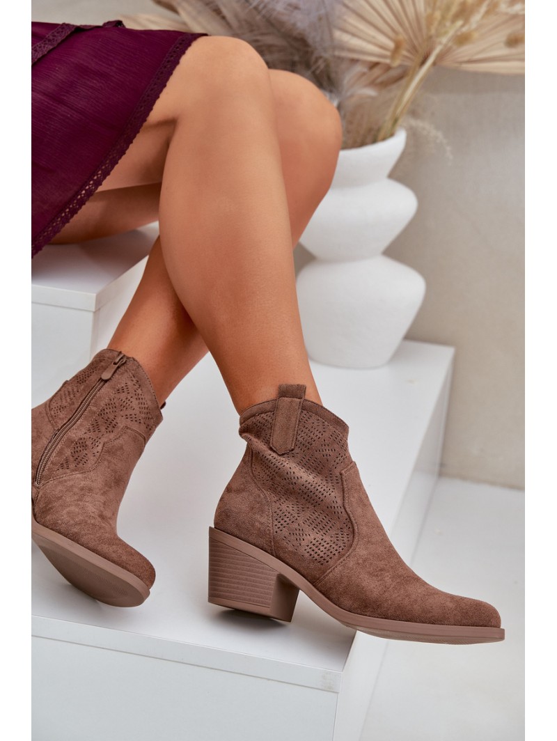 Cowboy Boots With Zipper Eco Suede Perforated HY51-061 S.Barski Brown