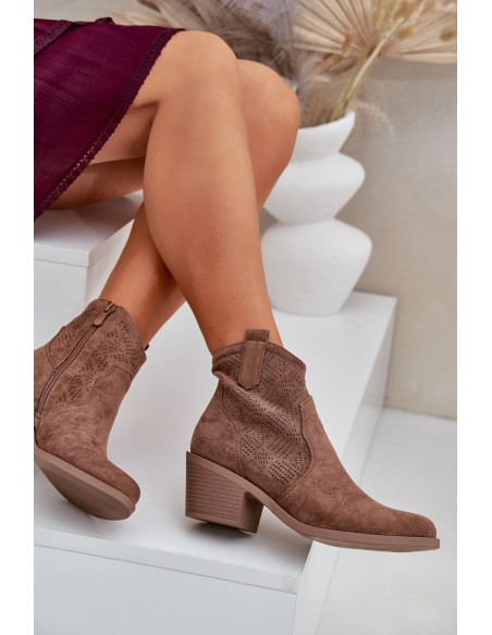 Cowboy Boots With Zipper Eco Suede Perforated HY51-061 S.Barski Brown